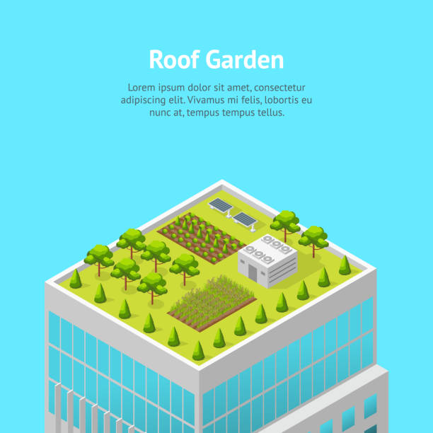 istock Garden on The Roof Concept Card Ad 3d Isometric View. Vector 1213548219