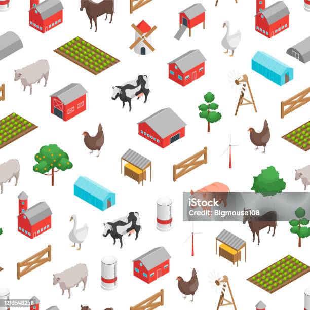 Rural Background Pattern Farm Rural Concept Seamless Pattern Background 3d Isometric View Vector ...