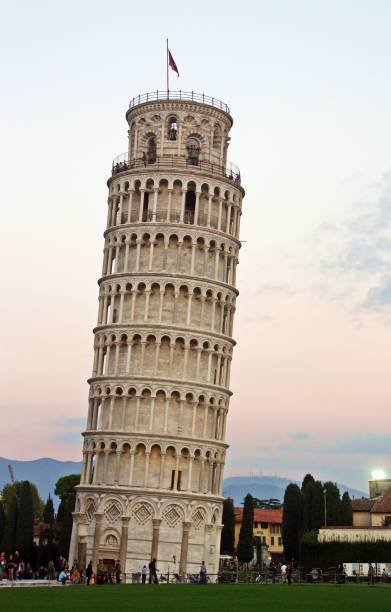 피사의 사탑에 일몰 (이탈리아). - cityscape pisa italy leaning tower of pisa 뉴스 사진 이미지