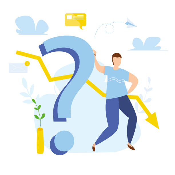 istock Modern vector illustration of sad businessman near question mark. Male expert thinking about collapse of the economy. Economy stock market crash down. Answer metaphor. 1213552619