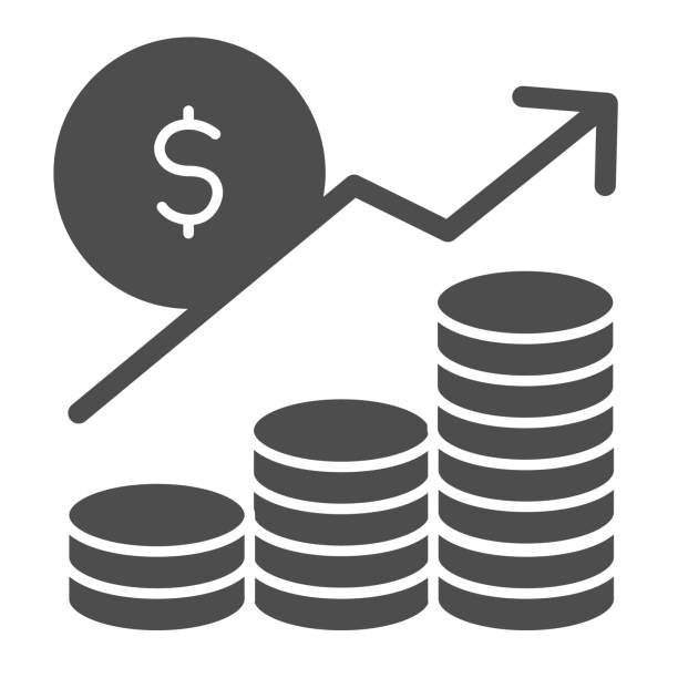 Money profit analytics solid icon. Growth chart arrow, coins and dollar symbol, glyph style pictogram on white background. Business sign for mobile concept and web design. Vector graphics. Money profit analytics solid icon. Growth chart arrow, coins and dollar symbol, glyph style pictogram on white background. Business sign for mobile concept and web design. Vector graphics finance and economy stock illustrations