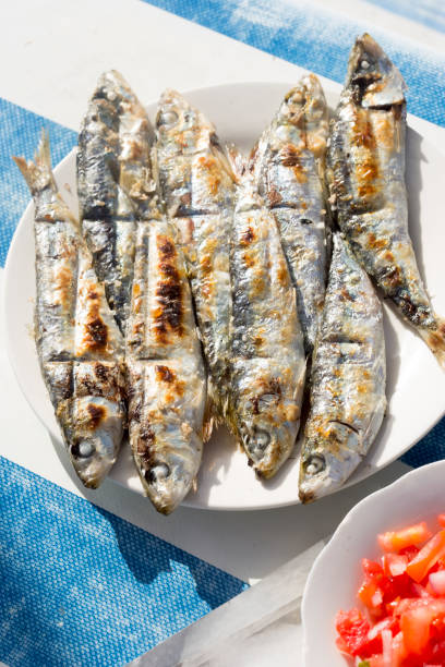 istock Grilled sardines with moroccan tomato salad 1213552783