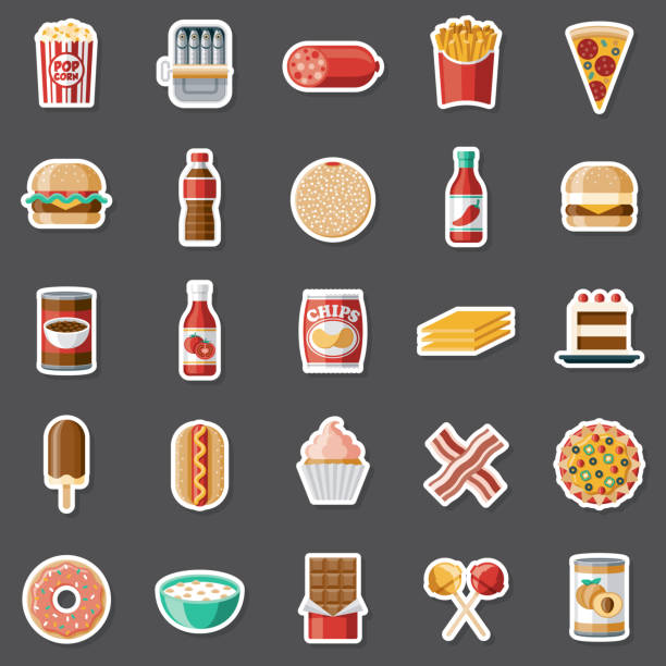 Processed Foods Sticker Set vector art illustration