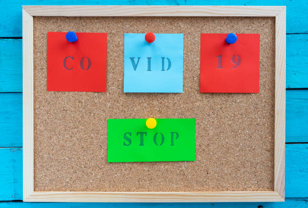 istock Cork board with caution message to fight covid-19 1213556954