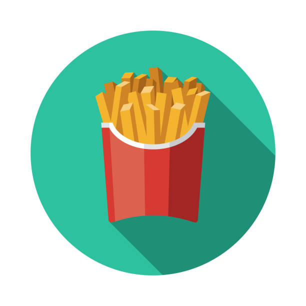 French Fries Processed Food Icon A flat design processed food icon. File is built in the CMYK color space for optimal printing. Color swatches are global so it’s easy to change colors across the document. french fries stock illustrations