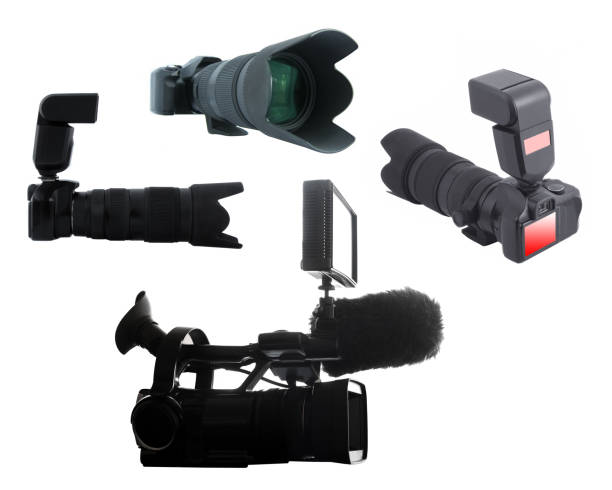 istock set of big professional photo camera with flash for studio 1213558955