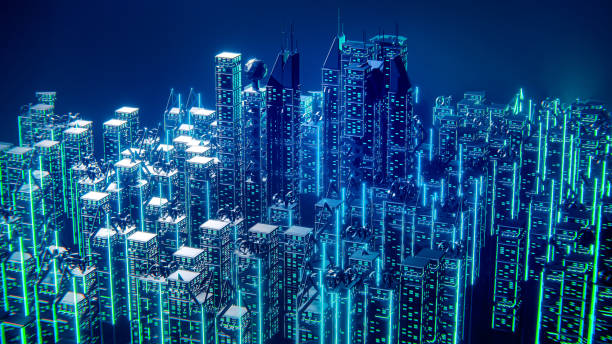 istock 3d render future  City, futuristic concept, metropolis for Vr glasses, virtual reality abstract city, tech background, Vector illustration. 1213560145