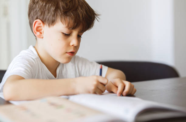 istock Portrait of schoolboy doing a homework 1213562438