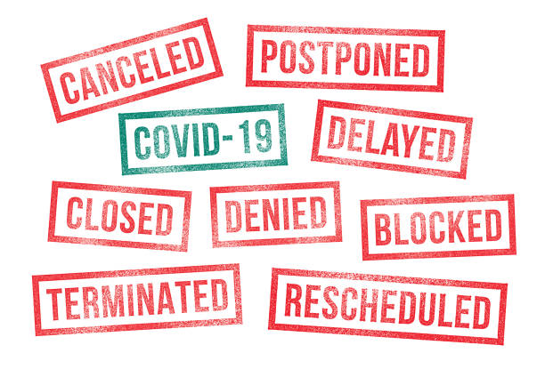 Covid 19 Rubber Stamps Canceled Postponed Delayed Closed Covid-19 Corona Virus Rubber Stamps (Canceled, Postponed, Rescheduled, Delayed, Denied, Closed, Terminated, Blocked). Business, employment, public health, state of emergency, travel ban rubber stamps. rubber stamp stock illustrations