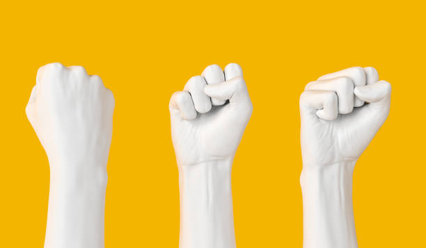 biała kobieta hand fist ustawić odizolowane, prawa kobiety, protest, konflikt lub koncepcji zwycięzcy, girl power creative banner. ilustracja 3d - fist human arm human hand punching zdjęcia i obrazy z banku zdjęć