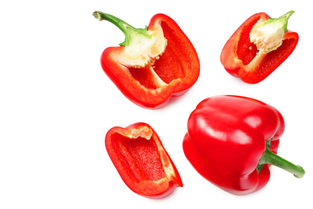 istock red sweet bell pepper with slices isolated on white background. top view 1213566627