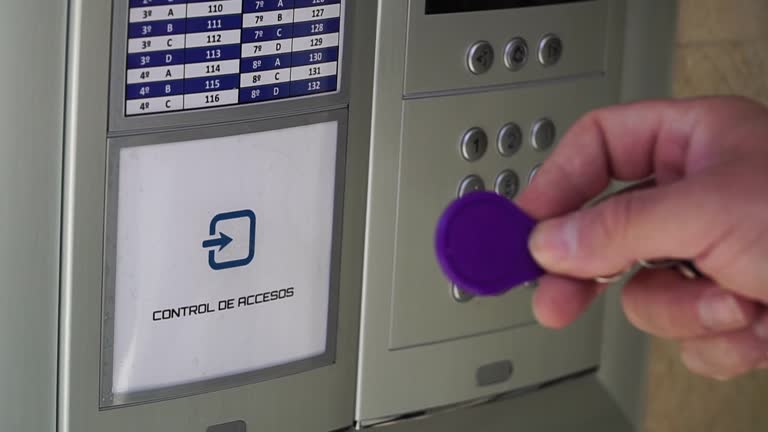 4k footage. Proximity access control. Door access control with a hand inserting key card to lock and unlock door.
