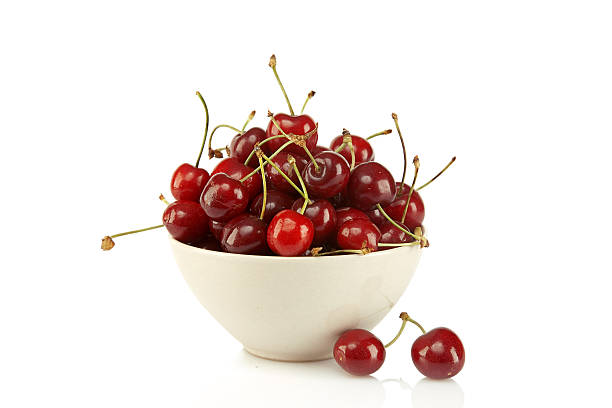 istock Sweet red cherries in ceramic bowl 121356827