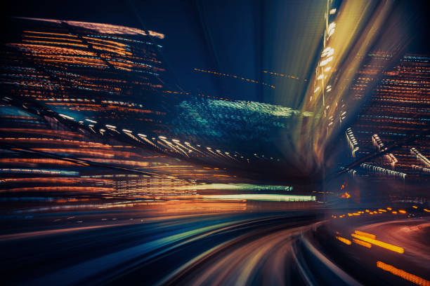 istock High speed train driving along the rails , Motion Blur Abstract 1213569999