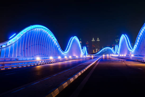 istock Meydan bridge in Dubai illuminated at night 1213570139