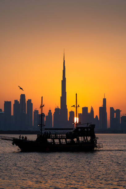 Beautiful sunset in Dubai from the creek harbor in the UAE