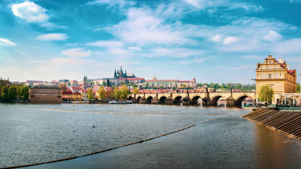 istock Prague cityscape with Charles bridge from Vltava river 1213571183