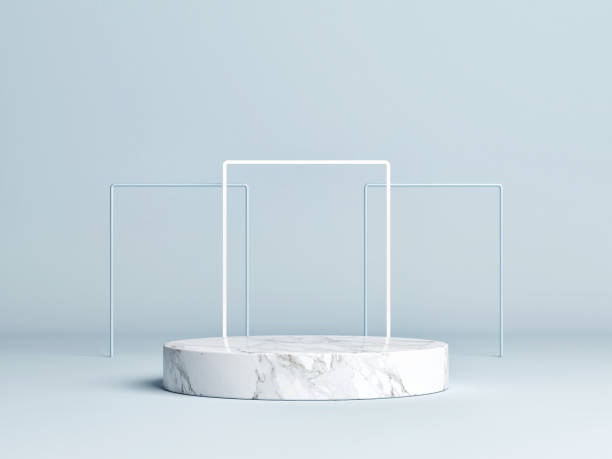 istock Modern minimalism mock up podium display, blue background 1213572244