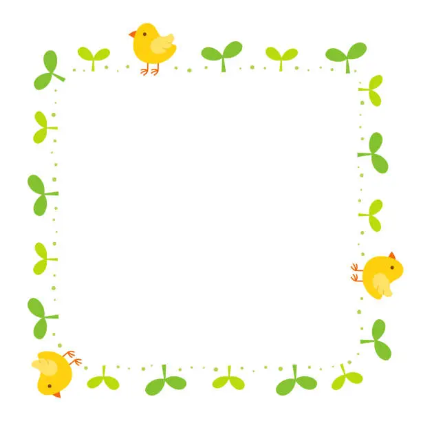 Vector illustration of Sprouts with little chick decorative frame background
