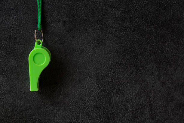 istock Green whistle of a sport referee or trainer, copy space 1213572638