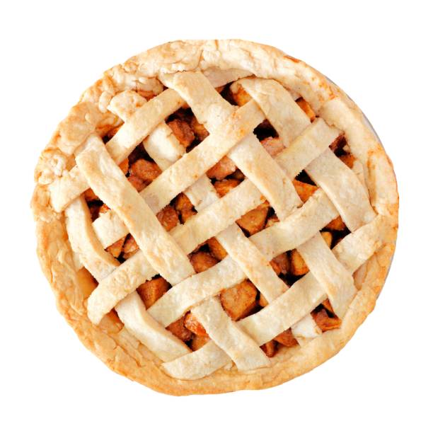 istock Homemade apple pie with lattice pastry, top view isolated on white 1213573789