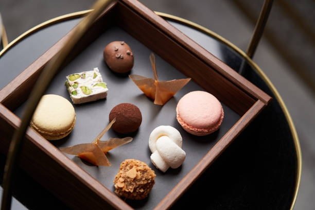 istock Sweets snack chocolate cookies for tea ceremony on table 1213573884