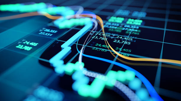 Close Up Image Of A Stock Market Graph close up shot of a digital stock market tracking graph follwing a recent crash in prices. Bear market 3D illustration financial occupation stock pictures, royalty-free photos & images