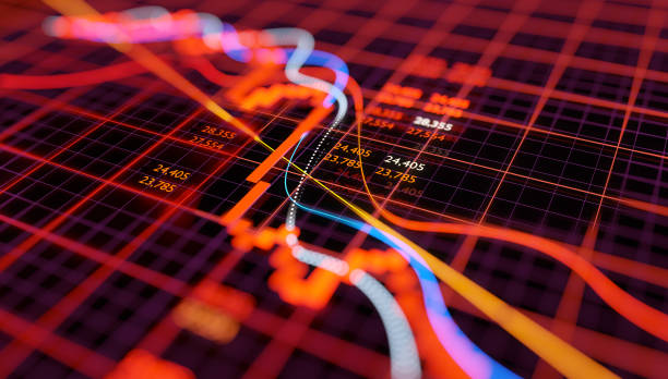 Stock Market Crash Chart Stock market chart showing falling equity prices after a sudden crash. Bear market 3D illustration. pursuit concept stock pictures, royalty-free photos & images