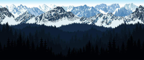 vector seamless Alaska Mountain with woodland background illustration vector seamless Alaska Mountain with woodland background illustration k2 mountain panorama stock illustrations