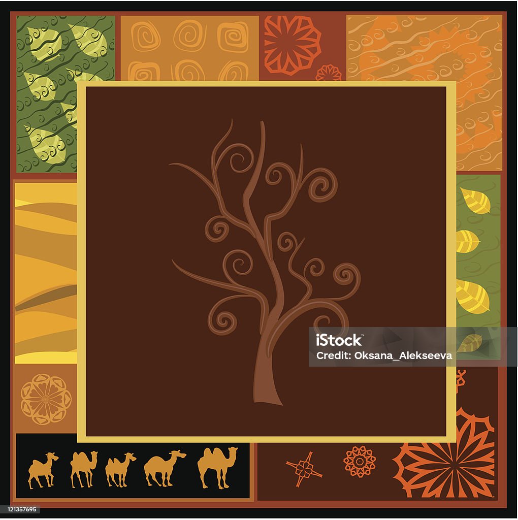 Африканский дерево Украшение с верблюдов - Векторная графика Аборигенная культура роялти-фри