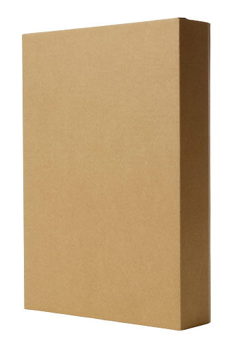 Standing blank cardboard box isolated on white background with clipping path.