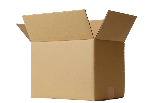 istock Isolated shot of opened blank cardboard box on white background 121357951