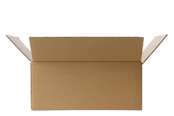 istock Isolated shot of opened blank cardboard box on white background 121357956