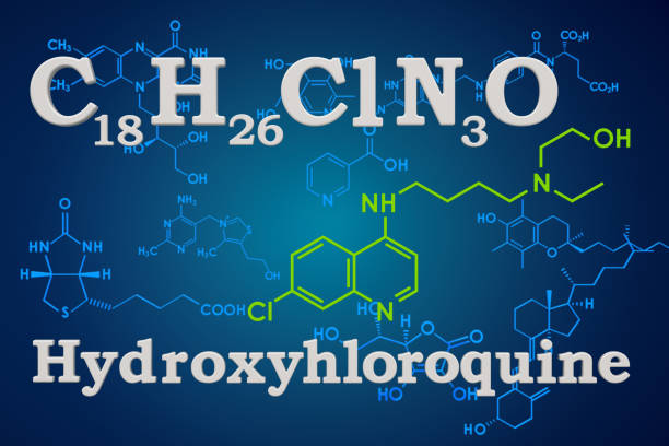 hidroxicloroquina. fórmula química de hcq, estructura molecular. renderizado 3d - rheumatic fotografías e imágenes de stock