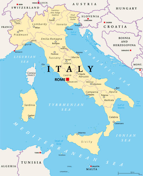 イタリア、政治地図、地域、行政区画 - italy map sicily cartography点のイラスト素材／クリップアート素材／マンガ素材／アイコン素材