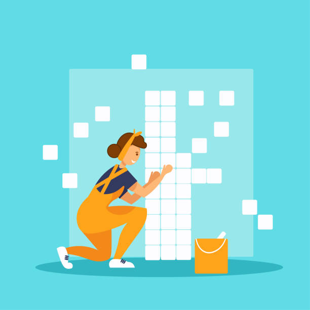 Laying Tiles Worker Woman Installing Ceramic Tiles On Bathroom Wall Flat  Vector Illustration Stock Illustration - Download Image Now - iStock
