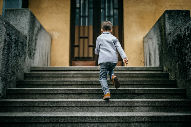 Kid running on stairs