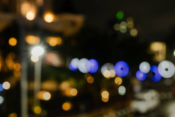 blurred night light city street stock photo