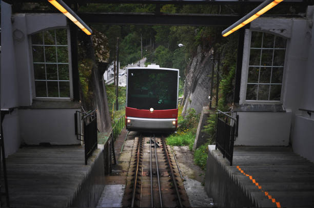 Floyen funicular goin to the top of a montain Located in Scandinavia, Norway in Bergen city