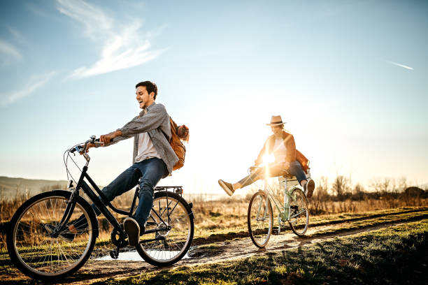 istock Couple driving on bicycle 1213593952