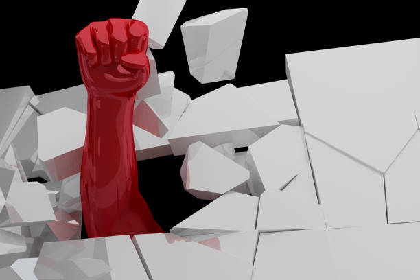 istock Illustration of a fist breaking through a barrier by 3D rendering 1213600132