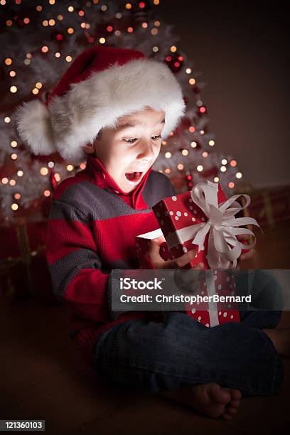 Christmas Surprise Stock Photo - Download Image Now - 4-5 Years, Barefoot, Boys