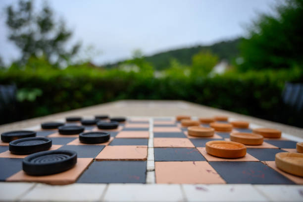 Low Angle of Mosaic Checkerboard on park table