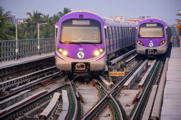 A view of Subway train of Kolkata East West Metro system at Salt Lake Sector V, Bidhannagar, Kolkata on 18th January 2020 A view of Subway train of Kolkata East West Metro system at Salt Lake Sector V, Bidhannagar, Kolkata on 18th January 2020 kolkata stock pictures, royalty-free photos & images