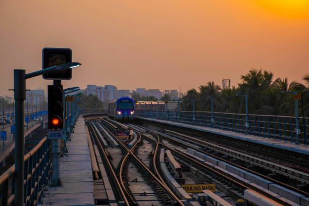 A view of Subway train of Kolkata East West Metro system at Salt Lake Sector V, Bidhannagar stock photo