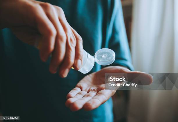Washing Hand With Alcohol Sanitizer Stock Photo - Download Image Now - Hand Sanitizer, Hand, Disinfection