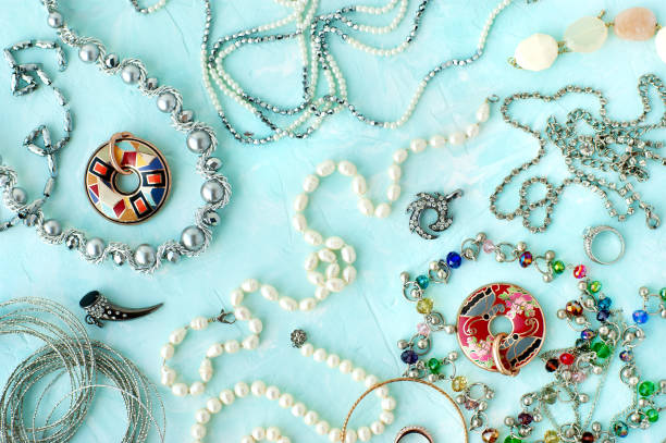 istock Jewelry on a textured background. 1213608889