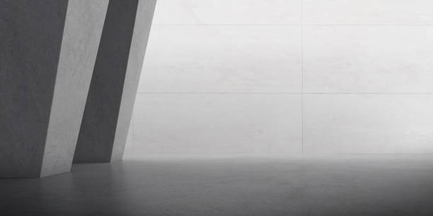 istock Abstract of concrete space with sun light cast the shadow on the wall ,Geometric structure, Museum space,Perspective of brutalism  architecture,3d rendering. 1213610560