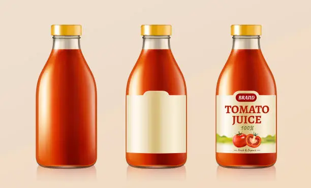 Vector illustration of Tomato juice glass bottle and label