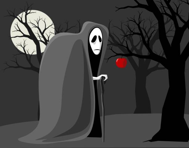 Terrible Witch At Night With An Apple Illustration Of A Gothic Fairy Tale  Stock Illustration - Download Image Now - iStock